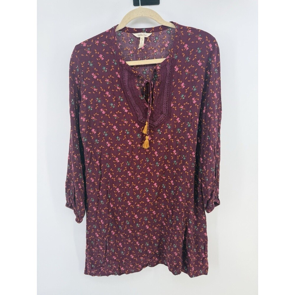 Matilda Jane Tunic Blouse L Maroon Ruffle Tassel lagenlook boho bohemian